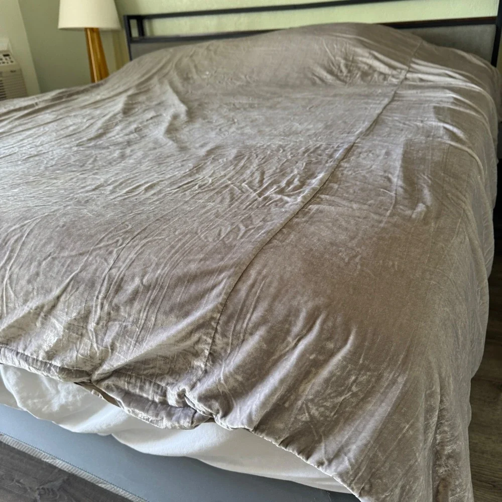 West Elm Duvet Cover Set Full Queen Silver Crushed Velvet Shimmer 1 pillow sham